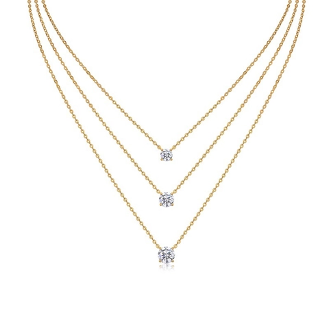 Layered Necklace 925 Sterling Silver Round Moissanite Bezel Pendant Elegant Fashion Jewelry For Women
