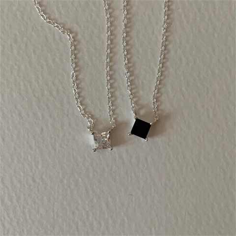 925 Sterling Silver Necklace Square Cubic Zirconia Pendant Minimalist Four Prong Setting Elegant Jewelry For Women