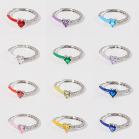 Anello Pietra Natascia Cuore Rame Regolabile Smalto Gemma Colorata Gioielli Moda Per Donne