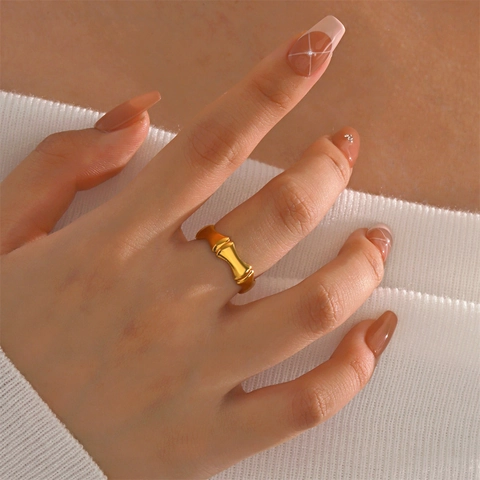 Mode Edelstahl Bambusknoten Offener Ring Für Damen Vergoldet Verstellbar Vintage Ethnisch Schmuck Täglich Tragen Geschenk