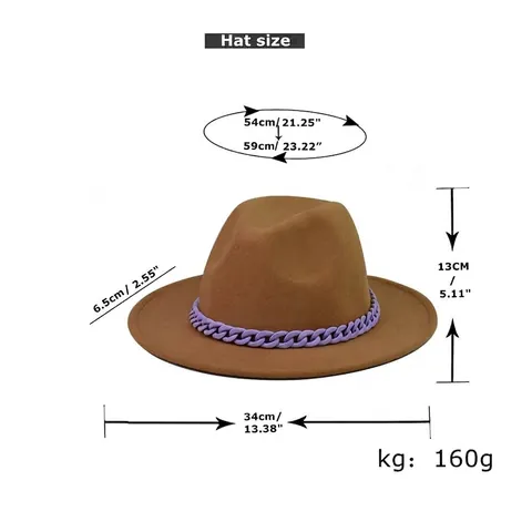 Cappello Fedora A Tesa Larga In Feltro Di Lana Con Decorazione A Catena Viola Cappello Jazz Retrò Per Adulti E Bambini