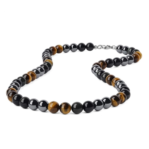 Men Beaded Necklace Natural Tiger Eye Stone Obsidian Hematite Energy Healing Yoga Jewelry Fashion Necklaces With Metal Clasp