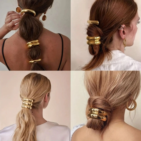 Elastic Hair Ties With Alloy Metal Decor Geometric Heart Irregular Ponytail Holders Retro Elegant Minimalist Hair Bands