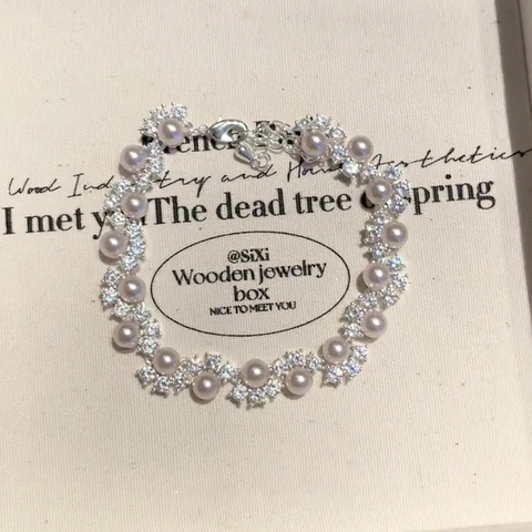 Elegante Bracciale Con Künstliche Perle Rosa Sintetiche E Zirconi Design A Onde Lusso Francese Gioielli Regolabili Per Donna Temperamento Nobile