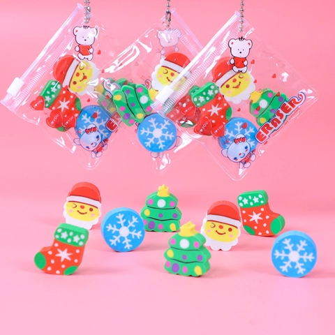 Gommes De Noël Mini TPR Caoutchouc Père Noël Arbre Flocon De Neige Chaussette Papeterie Étudiants Cadeaux Scolaires