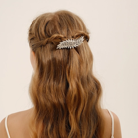 Elegante Strass Haarclip Legering Blad Veer Strik Voor Vrouwen Bruiloft Dagelijkse Styling Accessoire