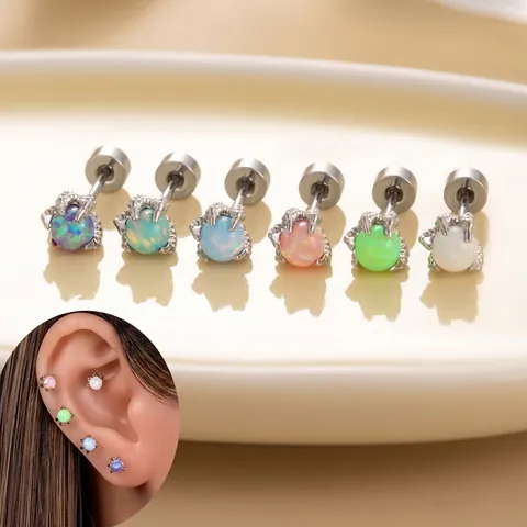 Dragon Claw Stud Earrings With Synthetic Opal Titanium Steel Screw Back Helix Tragus Piercing Jewelry For Women