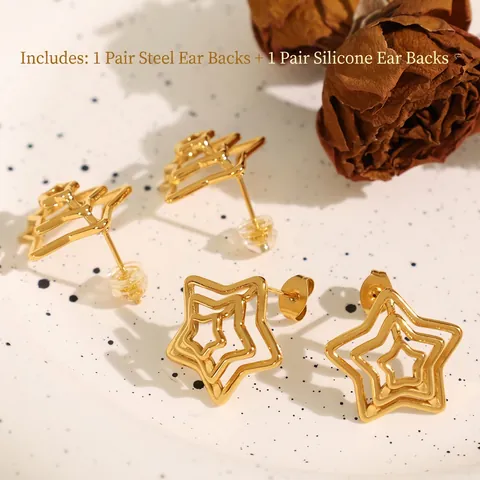 Niche Unique Textured Hollow Star Stud Earrings Stainless Steel Multi Layer Pentagram Earrings Gold For Women High End Jewelry