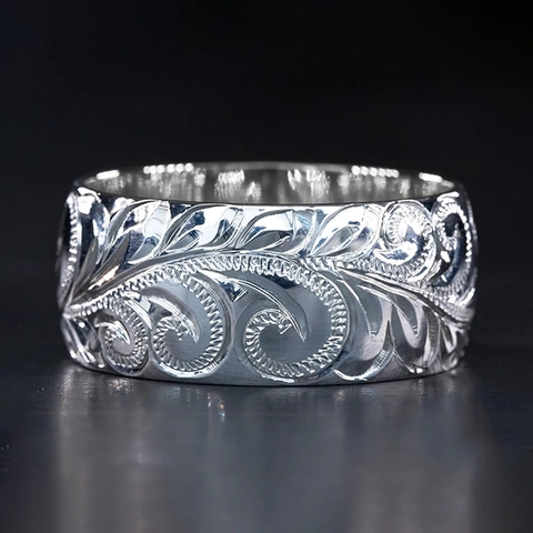 Vintage Vine Carved Wide Band Ring Copper Retro Flower Embossed Hawaiian Style Fashion Jewelry For Women Silver Color