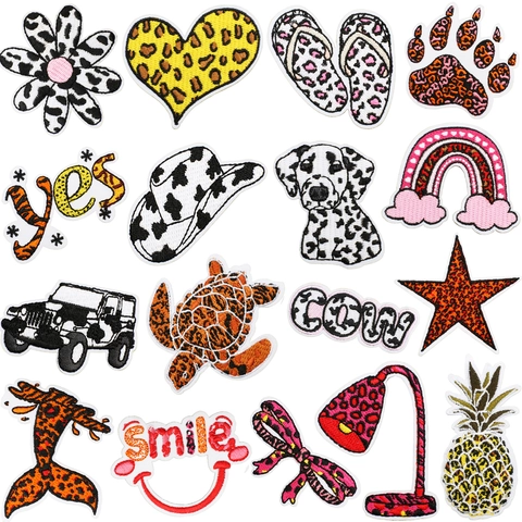 Patchs Brodés À Motif Animal Léopard Vache Zèbre Pour Vêtements Sacs Chaussures Décoration DIY Mode Broderie Polyester Applique