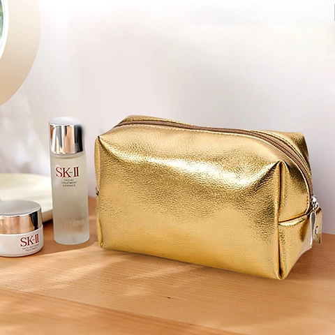 Metallic PU Leather Makeup Bag Waterproof Portable Cosmetic Toiletry Pouch Zipper Travel Storage Case For Women Soft Touch