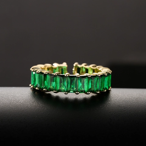 Anello Aperto Con Zirconi Cubici Rettangolari Rame Placcato Oro Geometrico Regolabile Fedina Eternity Per Donna Gioielli