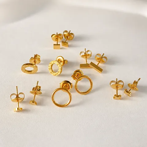 Minimalist Stainless Steel Hammered Stud Earrings for Women Geometric Small Circle Triangle Heart Star Tiny Gold Silver Earrings