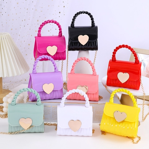 Mini Umhängetasche PVC Jelly Handtasche Mit Herz Metallschnalle Geflochtener Griff Kettenriemen Street Fashion Damen Mädchen