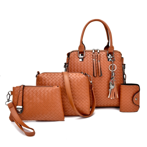 Women Woven PU Leather Handbag Crossbody Bag Wristlet And Card Holder With Cat Pendant Tassel Large Capacity Trendy