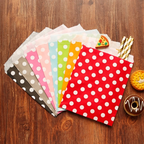 Kraft Paper Gift Bags Mixed Pattern Polka Dot Wave Stripe Candy Cookie Treat Packaging For Birthday Wedding Party Favors