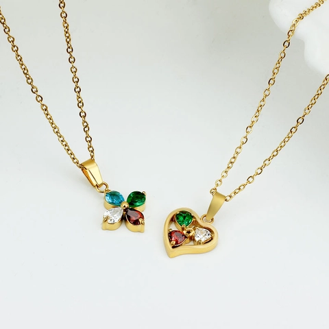 Minimalist Stainless Steel Multicolor Rhinestone Heart Pendant Necklace Fashion Gold Clavicle Chain For Women Jewelry Gift