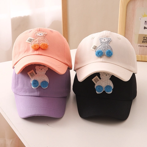 Gorra De Béisbol Infantil Algodón Parche Oso Dibujos Animados Protección Solar Sombrero Ajustable Niños Niñas
