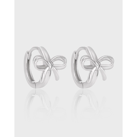 Boucles d'Oreilles Créoles Nœud Papillon en Argent Sterling 925 pour Femmes Style Ins Minimaliste Mode Électroplaquée Élégants Bijoux Argent Or