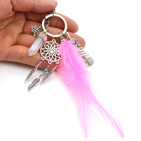 Bohemian Traumfänger Schlüsselanhänger Mit Naturfedern Hamsa Hand Evil Eye Und Kristall Anhänger Ethno Tasche Charme