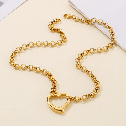 Collana E Bracciale Con Pendente A Cuore Cavo Gioielli In Acciaio Inossidabile Catena Rolo Accessori Per Donne