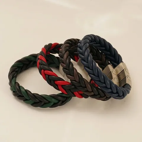 Bracciale In Pelle Intrecciata Con Chiusura Magnetica In Acciaio Inossidabile Moda Vintage Bracciale Intrecciato Da Uomo