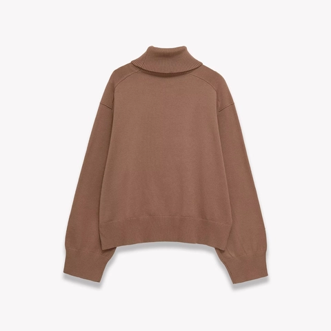Women Turtleneck Sweater Ribbed Knit Pullover Solid Caramel Color Drop Shoulder Loose Casual Jumper Knitwear