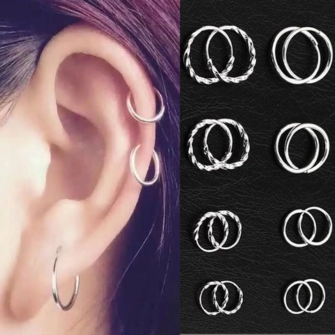 Pendientes de Aro de Plata de Ley S999 Minimalistas Sleeper Mujeres Hombres Varios Tamaños Lisos Retorcidos Joyería