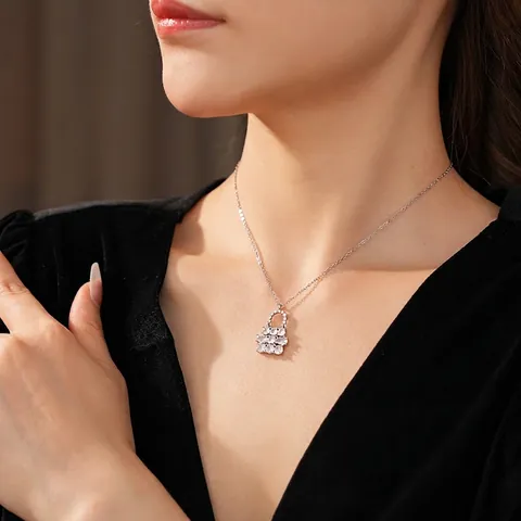 Handbag Pendant Necklace Copper Cubic Zirconia Clavicle Chain Silver Color Elegant Jewelry For Women Gift