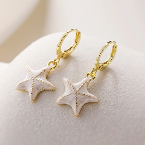 Pendientes De Gota De Estrella De Mar Cobre Chapado En Oro De 18K Esmalte Colorido Joyería De Moda Retro Para Mujeres