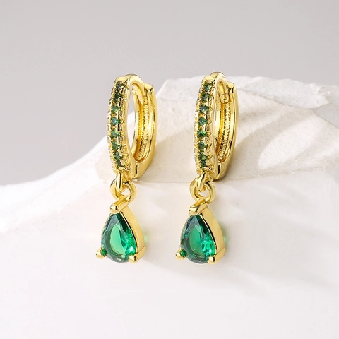 Teardrop Creolen Kupfer 18K Vergoldet Birnenschliff Zirkonia Anhänger Französischer Stil Zarter Schmuck Damen