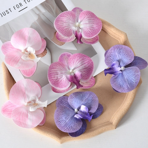Artificial Phalaenopsis Orchid Flower Heads Satin Cloth And Coated Film For DIY Crafts Wedding Party Home Decoration Realistic