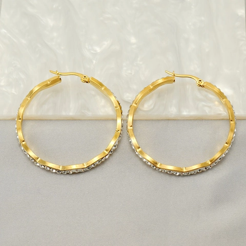 Orecchini A Cerchio Ondulati Placcati Oro 18K Acciaio Inossidabile Strass Gioielli Di Moda Geometrici Per Donna