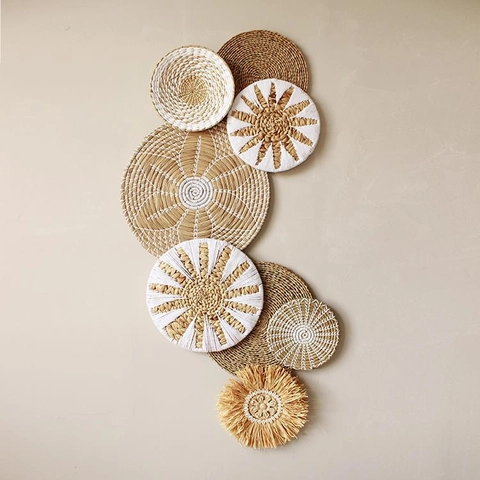 Decorazione Parete Intrecciata Cesti Appesi Paglia Naturale Rattan Fatti Mano Stile Boho Soggiorno Camera Letto Ornamento