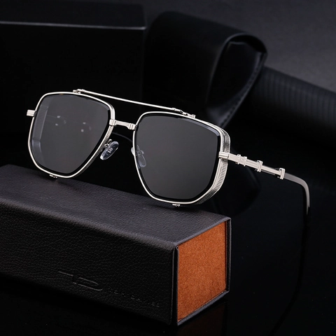 Gafas de Sol Cuadradas Vintage Steampunk Montura de Metal Protectores Laterales Protección UV400 Unisex Punk Moda Conducir