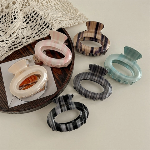 Oval Hair Claw Clip Acetate Striped Marble Gradient French Style Shark Hair Accessories For Women