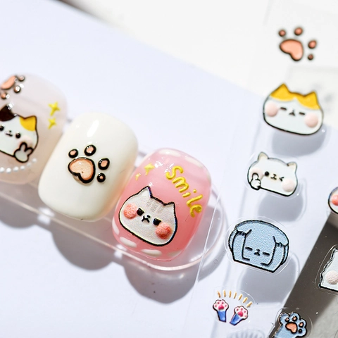 5D 3D Relief Nail Art Stickers Cute Cartoon Cat Paw Print Embossed Adhesive Decals DIY Manicure Decoration