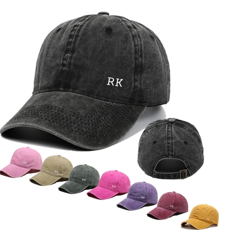 Vintage Washed Cotton Baseball Cap RK Buchstaben Stickerei Gebogene Krempe Verstellbarer Sonnenschutz Outdoor Sport Hut