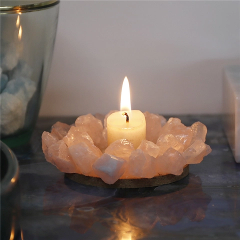 Natural Crystal Candle Holder Raw Rose Quartz Amethyst Stone Raw Ore Home Decor Wedding Ornament Handmade Rustic Style