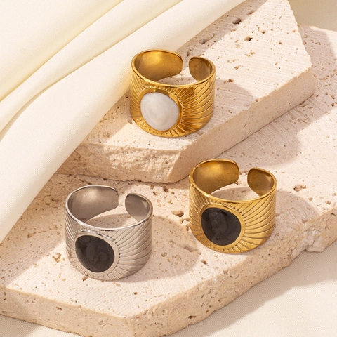 Vintage Bohemian Adjustable Open Ring 304 Stainless Steel Sunburst Pattern Enamel Oil Dripping Geometric Jewelry Unisex