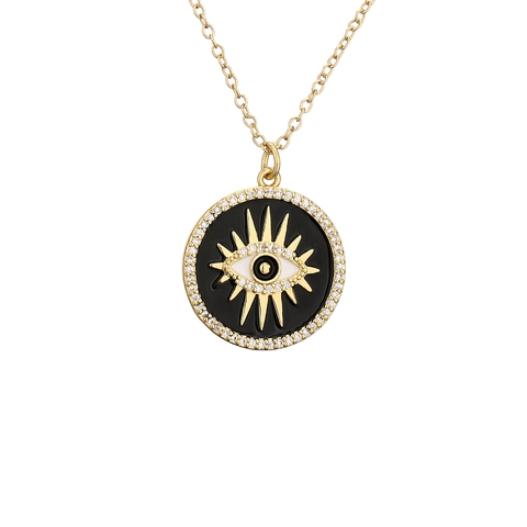 Evil Eye Anhänger Halskette Vergoldetes Kupfer Rund Emaille Zirkonia Schmuck Frauen