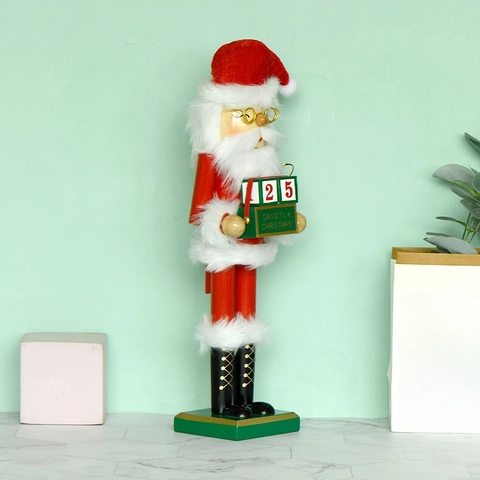 Kerstman Notenkraker Adventskalender Houten Aftelkalender Desktop Ornament Traditionele Kerstversiering Geschilderd Hout Met Kunstbont