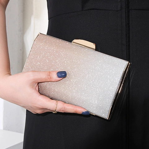 Evening Clutch Bag Gradient Glitter Sequin Hard Shell PU For Women Party Wedding Banquet Luxury Elegant Chain Strap