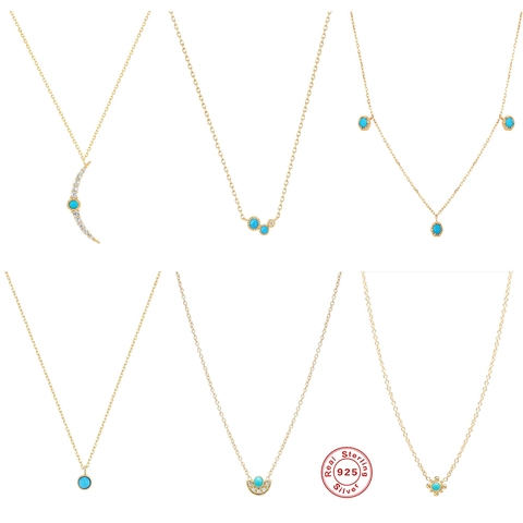 925 Sterling Zilveren Ketting Turquoise Maan Waaier Hanger Zirkonia Gelaagde Sleutelbeen Ketting Sieraden Cadeau