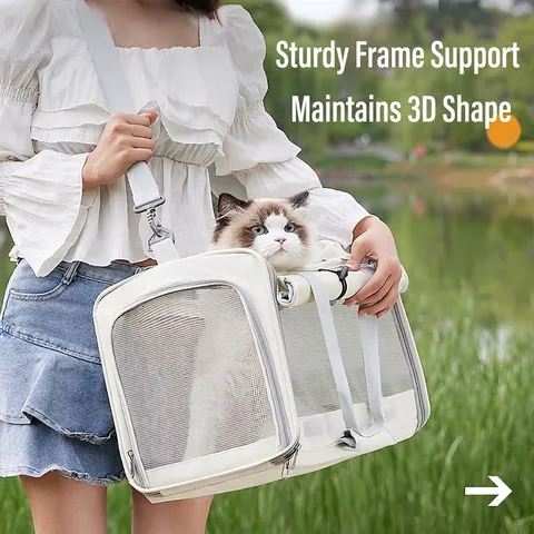Portable Pet Carrier Bag For Cats And Small Dogs Breathable Mesh Oxford Cloth Travel Shoulder Handbag With Roll Up Blind