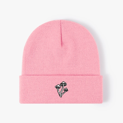 Unisex Autumn Winter Knitted Beanie Hat Mushroom Embroidery Warm Acrylic Casual Trendy Cuff Beanie Soft Skull Cap