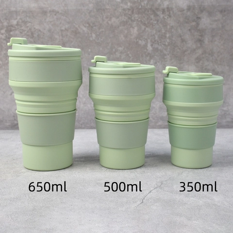 Collapsible Coffee Cup Silicone Portable Folding Water Bottle With Leakproof Lid And Heat Insulated Sleeve For Travel Outdoor Camping