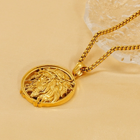 Jesus Christus Relief Rund Anhänger Halskette 18K Vergoldet Edelstahl Hip Hop Vintage Religiöser Schmuck Für Herren Damen