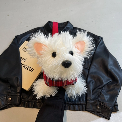 Borsa A Tracolla A Forma Di Cane In Peluche Per Donna Carina Pochette Bambola Con Vestiti A Quadri Rossi Borsa Morbida