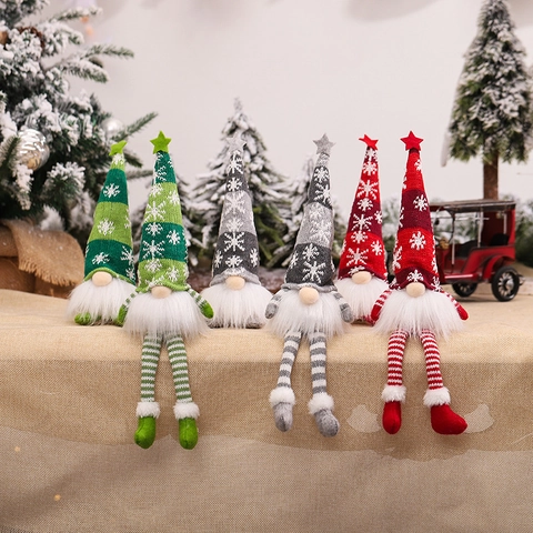 Gnome de Noël Lumineux Peluche Poupée Sans Visage Ornement LED Flocon de Neige Tricoté Jambes Longues Tomte Suédois Gonk